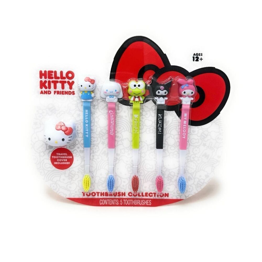NEW Hello Kitty and Friends Toothbrush Collection + Travel Cover, 5 Count